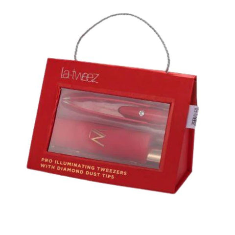 La - Tweez - Pro Illuminating Tweezers - Red & Carry Case with Diamond Dust Tip